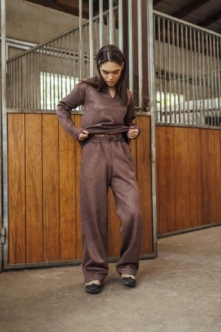 Zomšinės rudos kelnės