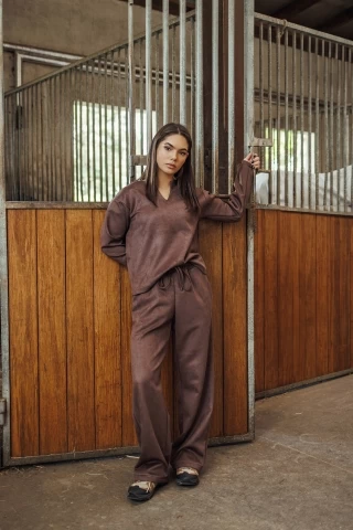 Zomšinės rudos kelnės