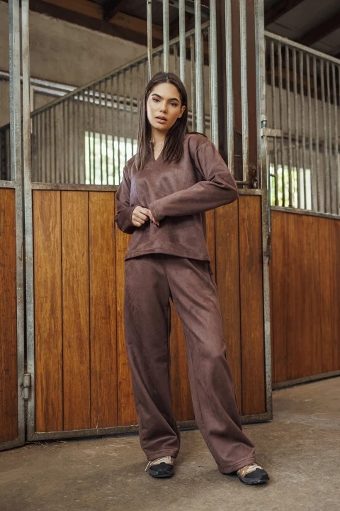 Zomšinės rudos kelnės