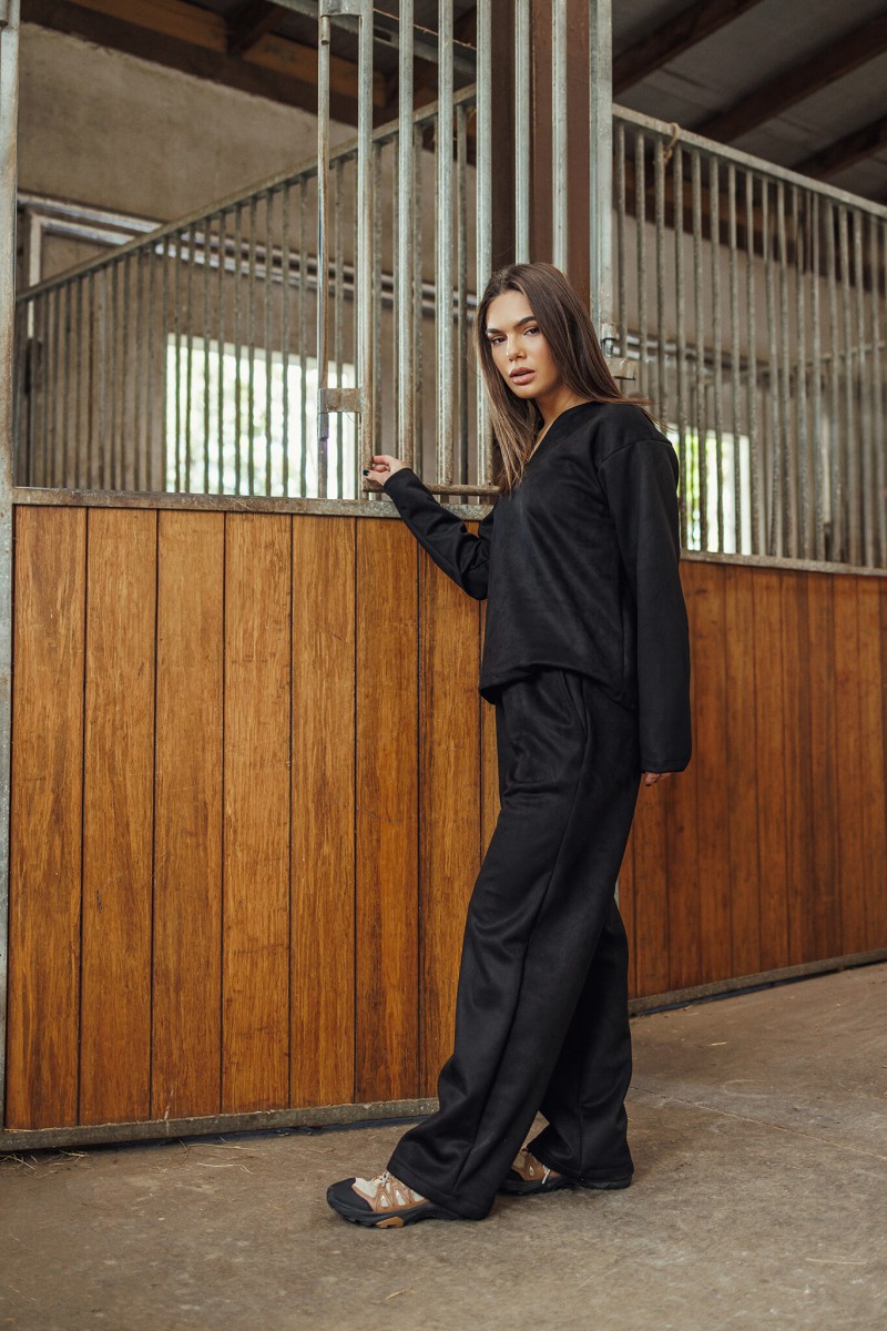 Black suede trousers