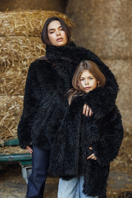 Mini black faux fur coat – another view