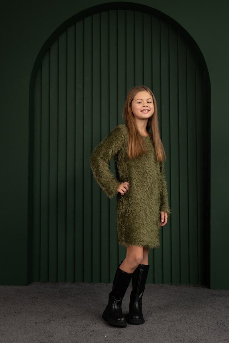 Fluffy olive girl's dress – photo 2