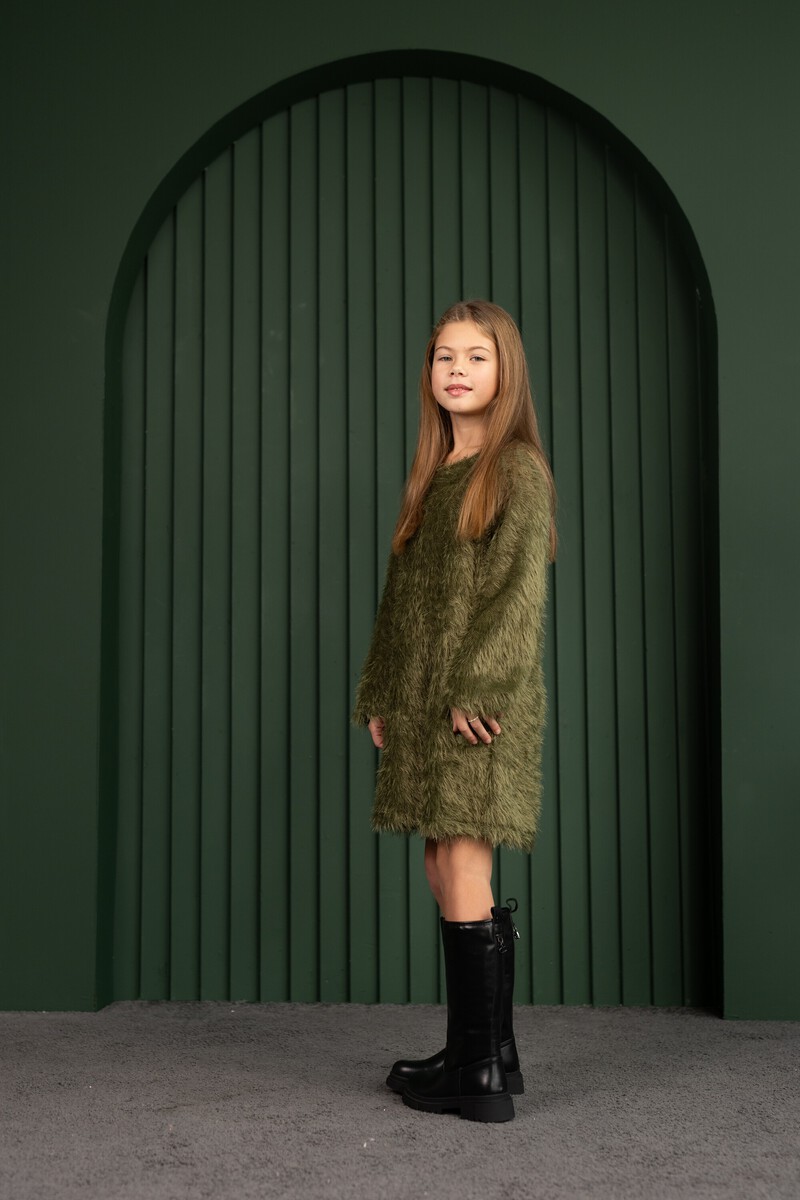 Fluffy olive girl's dress – photo 4