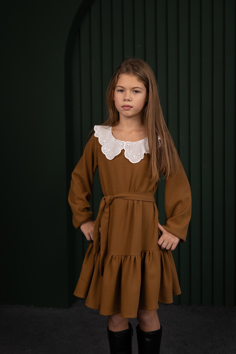 Caramel girl's dress with collar – photo 6