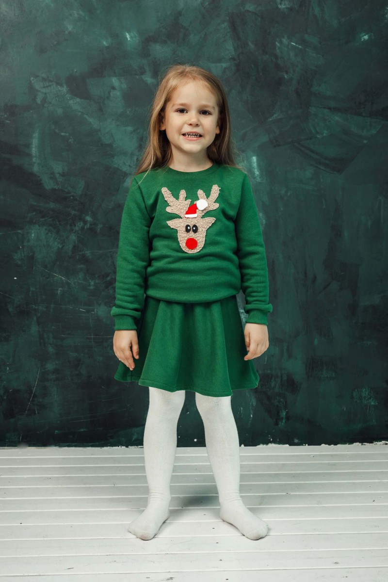Girl's green Christmas set with a soft reindeer