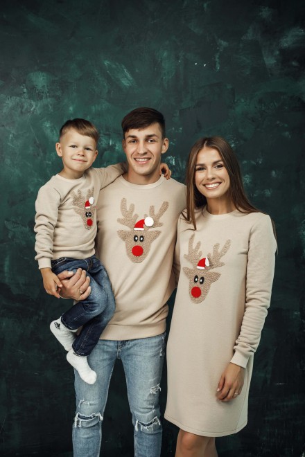Sand Christmas dress with a soft reindeer – another view