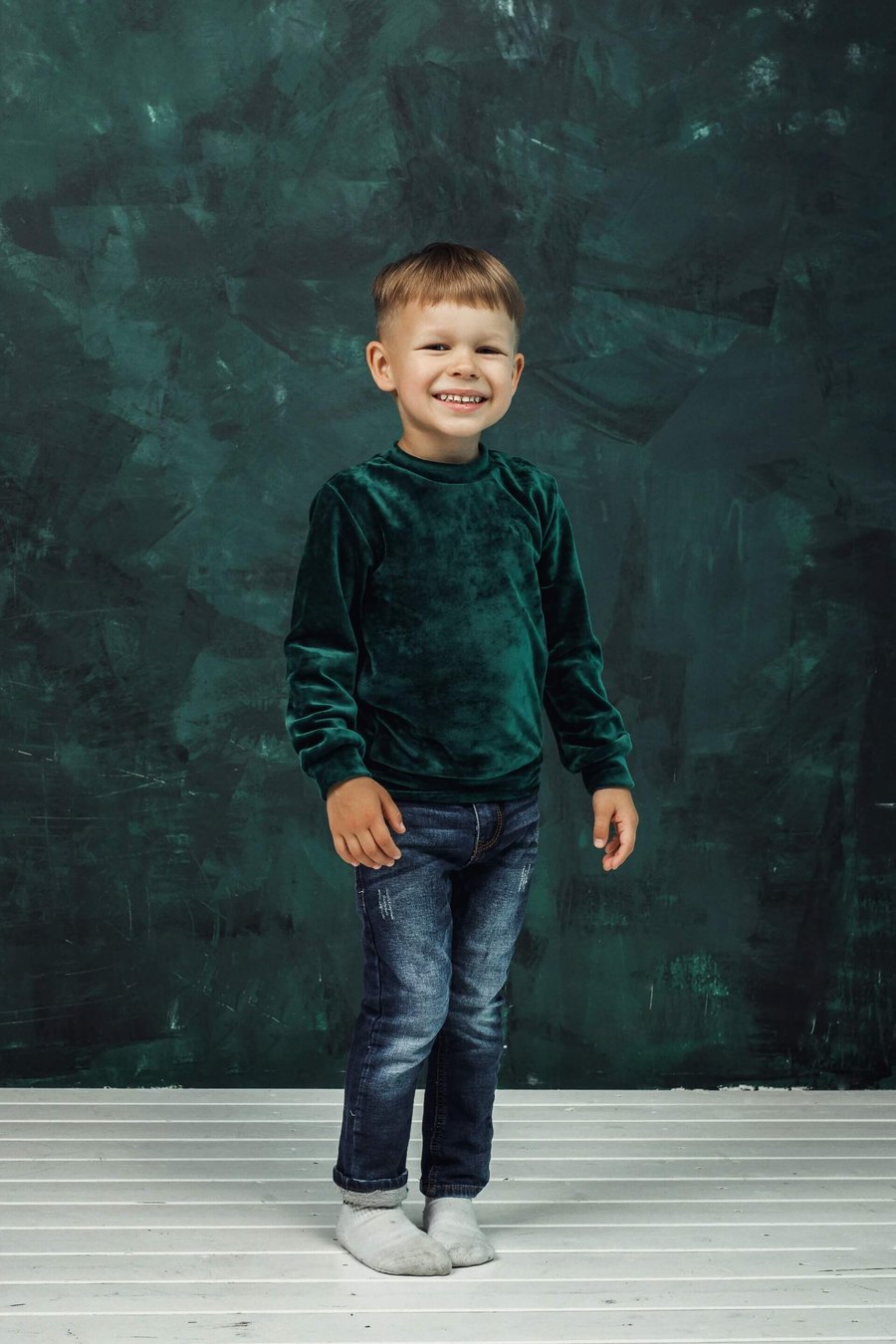 Children's emerald velour jumper